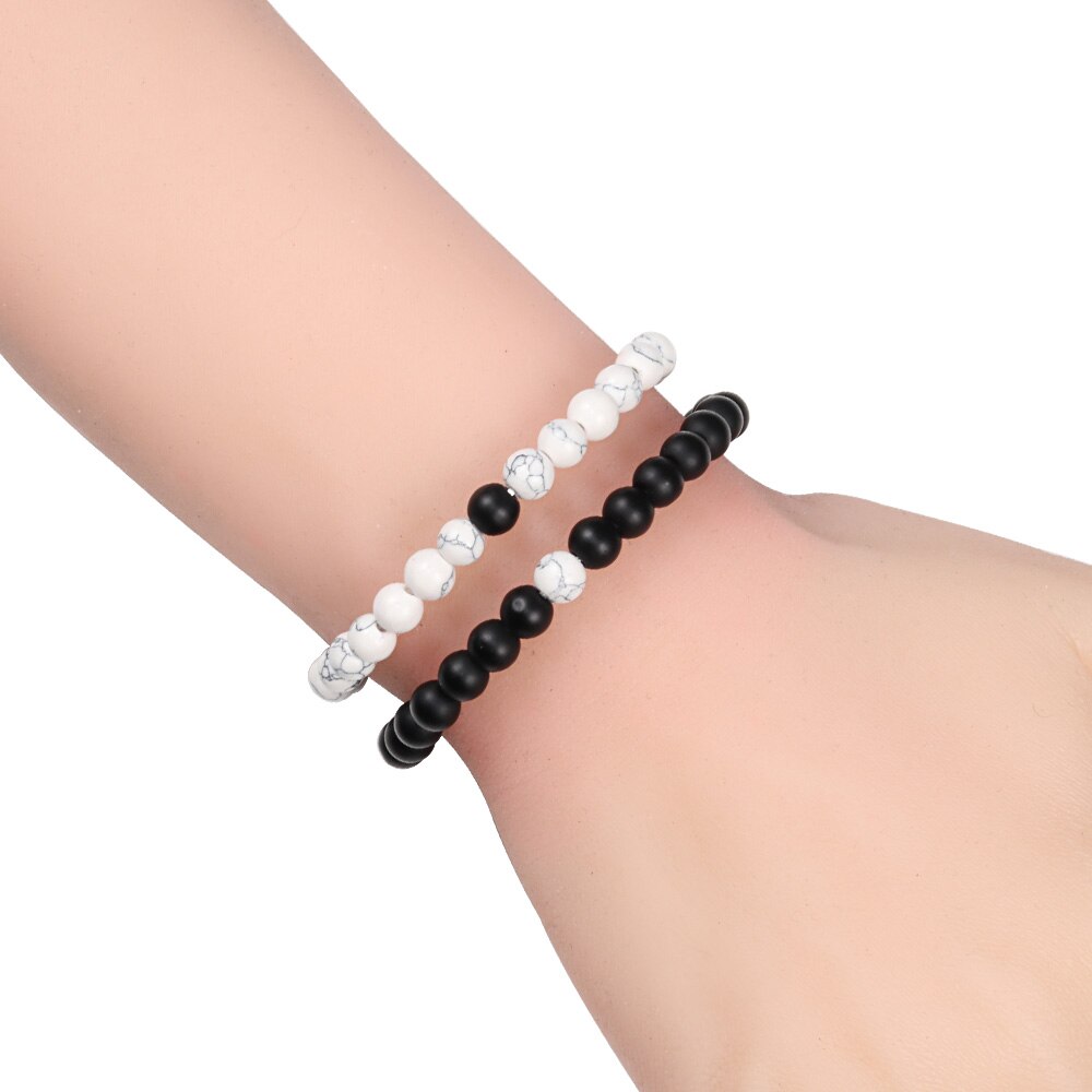 Heißer modisch Männer Lava Stein Paare Abstand Armbänder Natürliche Stein Weiß Schwarz Yin Yang Perlen Armreifen Für Frauen Freund Pulseira