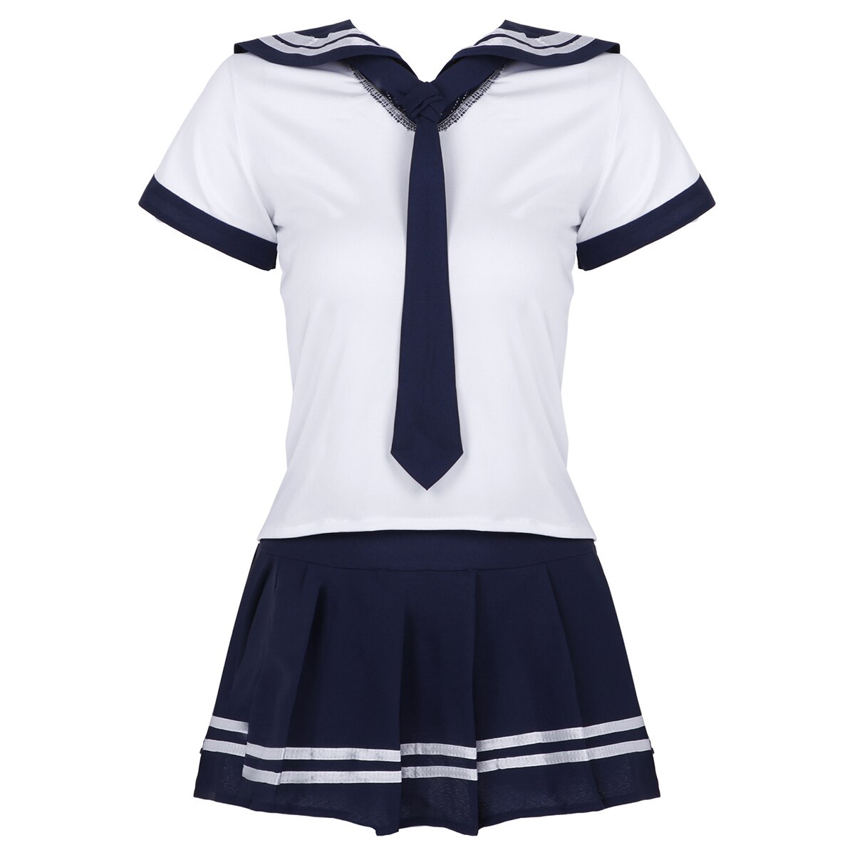 Disfraz de Cosplay para mujeres y adultos de 3 uds., uniforme de marinero, camiseta de manga corta con Falda plisada y corbata