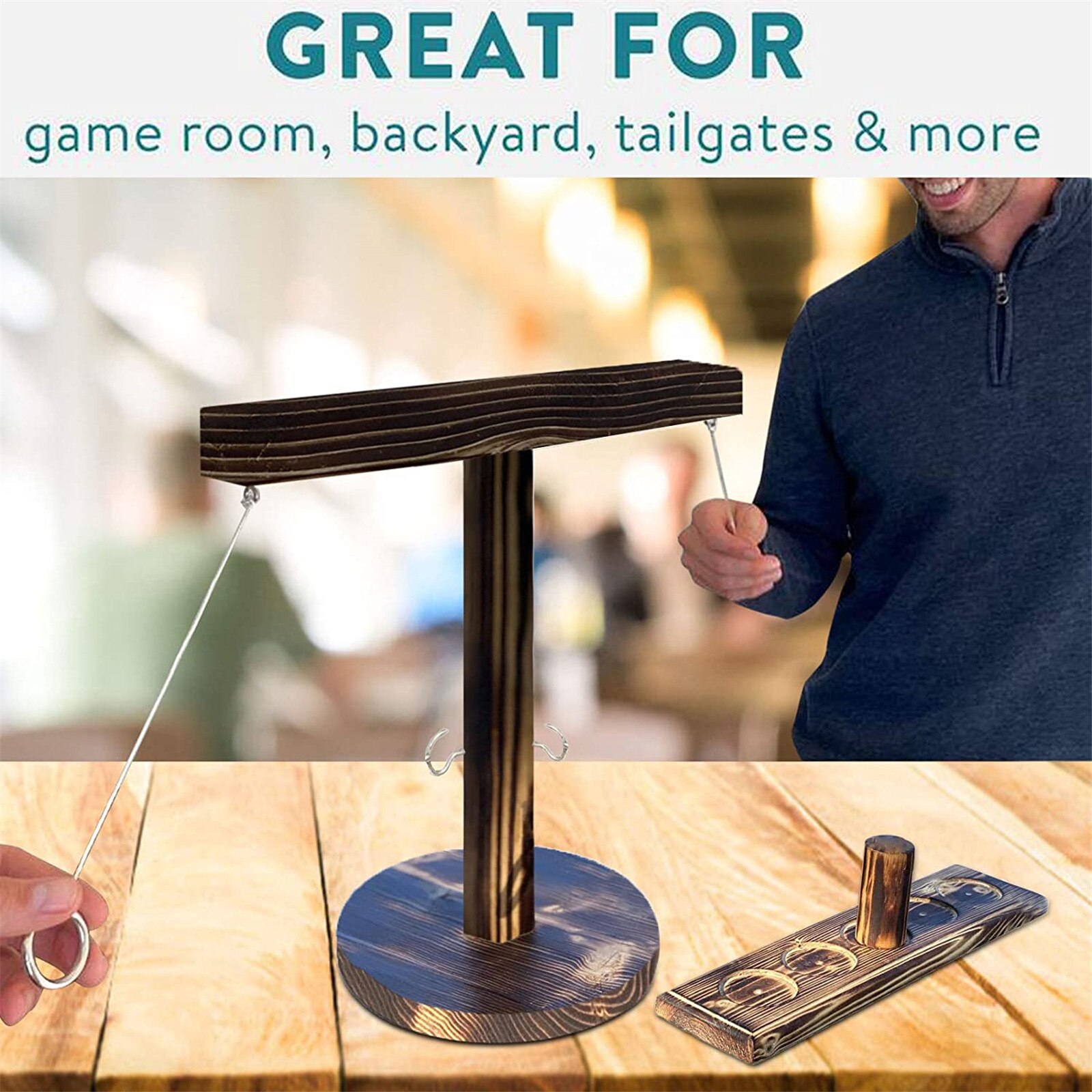 Party toys Leisure Industrial Style Bar Drink Shop Handmade Wooden Ring Toss Hooks Fast-paced Interactive Game For Bars Home