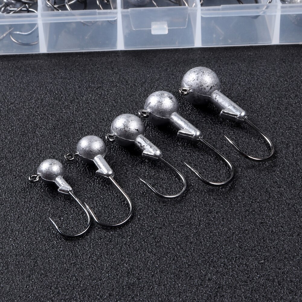 1Box Mixed Weight Jig Head Hook Set Exposed Lead Jig Hooks Crank Jig Head Hook for Carp Fishing Lure Soft Worm