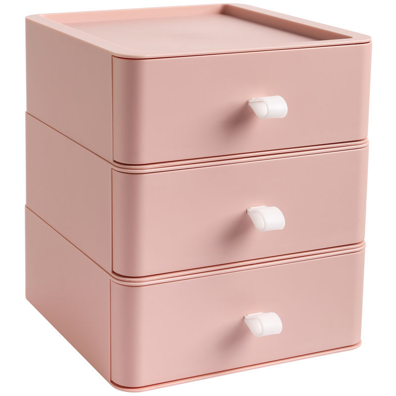 Multifunktions Schreibtisch Organizer Schublade machen-hoch Lagerung Kasten Stapelbar Schmuck Behälter Große Kapazität Büro Lagerung fallen Kasten: 3 Schichten Rosa