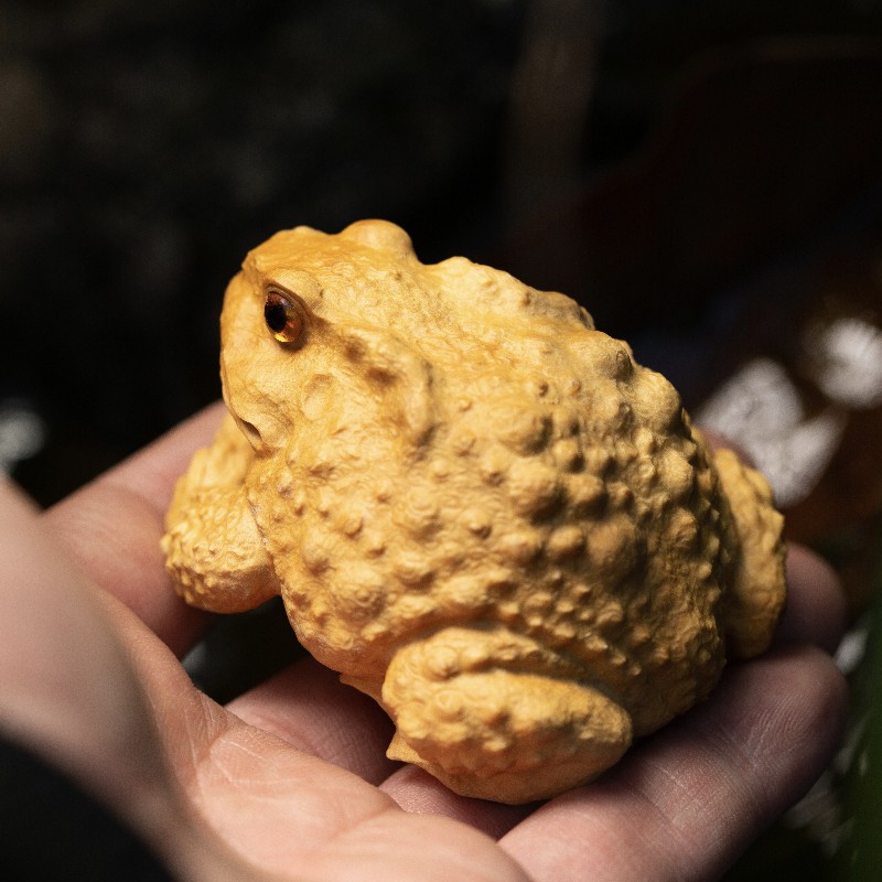 5/6cm heldige rige tudser skovfrøer gylden tudse dyretræ statue dyr maskot hjem vægdekorationer buksbom udskæring bil dekorationer