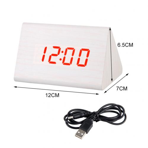 Desktop Decor Sound Control Usb Oplaadbare Led Digitale Houten Wekker: White Red Light