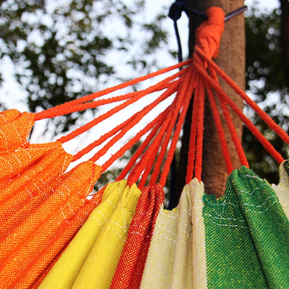 Canvas Striped Hammocks Ultralight Camping Travel Hammock with Portable Backpack Rainbow Outdoor Leisure Garden Hanging Swing