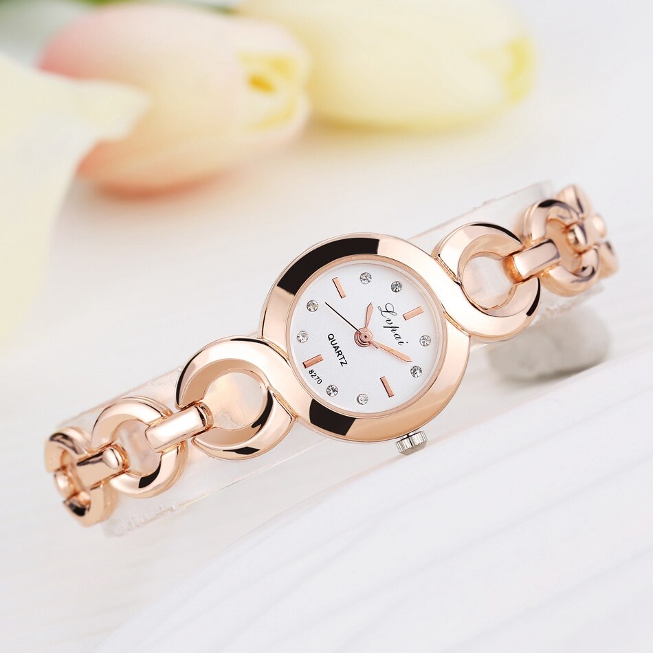 Lvpai Brand Rose Gold Luxury Women Dress Watches Girls Quartz Watch Bracelet Watch Ladies Crystal Round Wristwatch: Rose Gold White