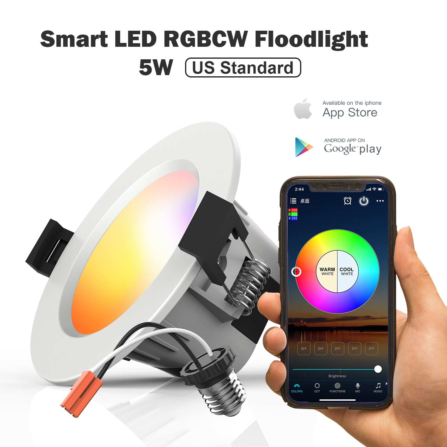 5W bluetooth music Lamp LED Smart APP Control Smart Home Downlight Timer RGBCCT Dimming Embedded Indoor for Bedroom