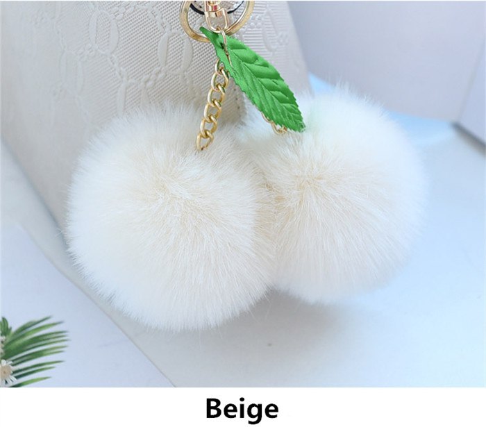 Leuke Pluizige Faux Konijnenbont Bal Pompom Sleutelhanger Cherry Gold Sleutelhanger Pom Pom Sleutelhanger Bag Charms Wedding trinket: Beige