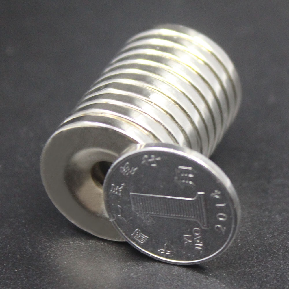 5/10/50 imanes de neodimio de 20mm x 3mm agujeros y 5mm n35 ndfeb redondos, superpotentes y permanentes, discos de 20 x 3 agujeros y 5 unidades.