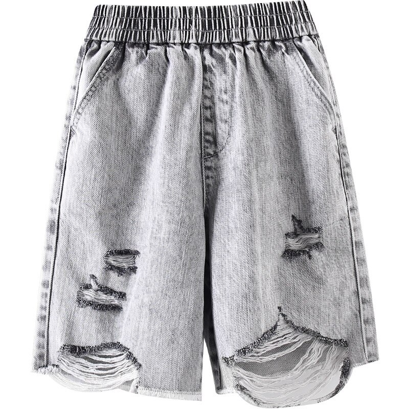 Generisch Short Taille 152 Enfants Filles Été Denim Shorts Taille Élastique Broderie Fleurs Jeans Costume Bébé Garçon, Beige, 3-4 Ans