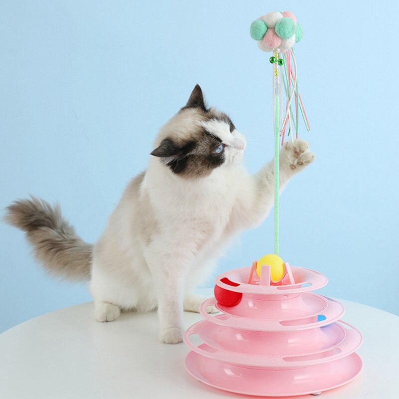 Three Four Levels pet cat toy Tower Tracks Disc cat Intelligence Amusement triple pay disc cat toys ball Training Amusement plat