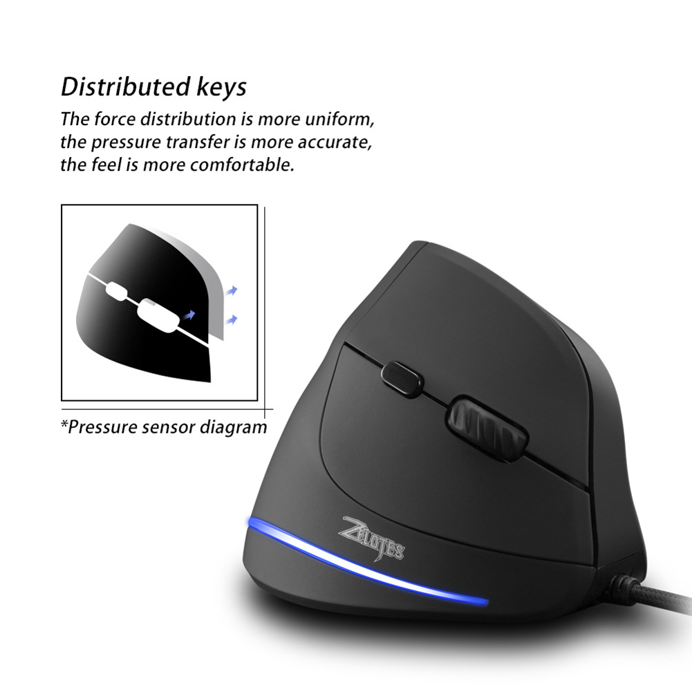 ZELOTES – souris de Gaming verticale T20, 3200 DPI, filaire, 6 boutons, pour ordinateur PC
