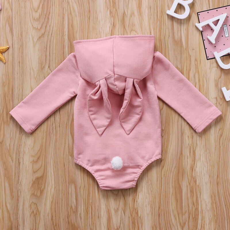 Toddler Lovely Newborn Kids Baby Girl Boys Solid Color Hooded Long Sleeve Bodysuit Warm Cotton Cute Adorable Outfits Clothing