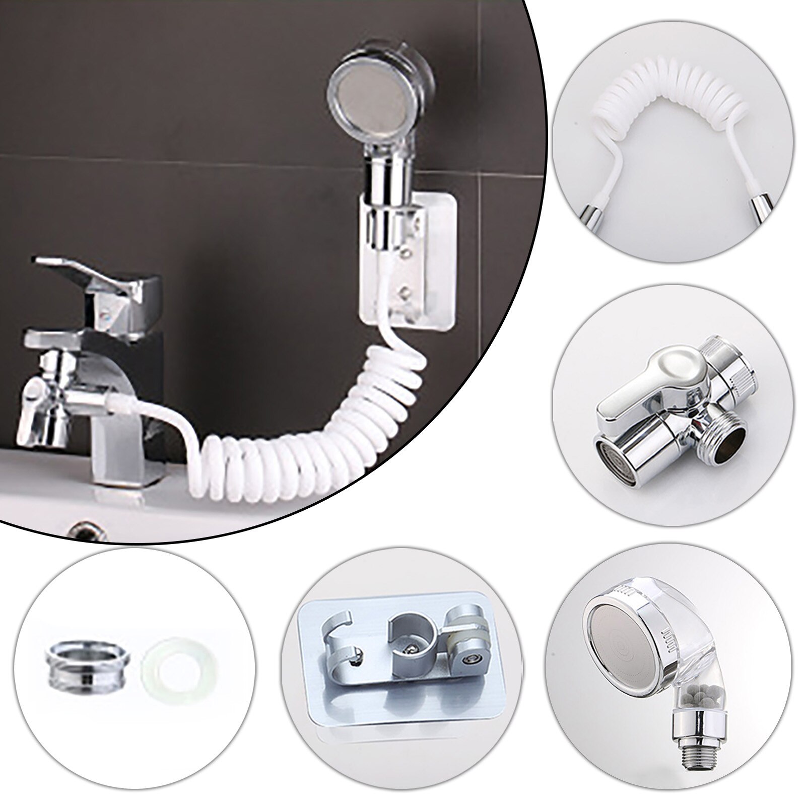 Hand Shower Set Faucet Extension Shower Set External Shampoo Artifact, Single Cut Diverter Faucet Bathroom Shower Tap Wall Mount: CL