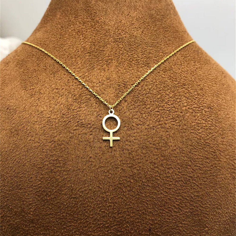 Feministischen Halskette für Frauen edelstahl Jahrgang Weibliche Symbol Anhänger Halsband Halsketten Schutz Schmuck mujer