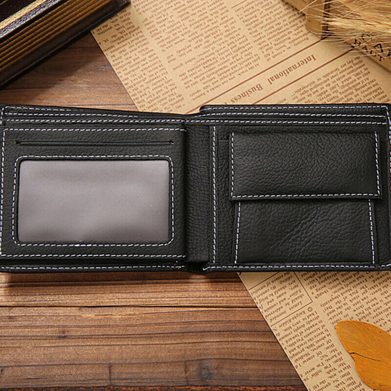 Mænds blødt læder bifold id kreditkort indehaver mønt lynlås pung tegnebog billfold sort kaffe