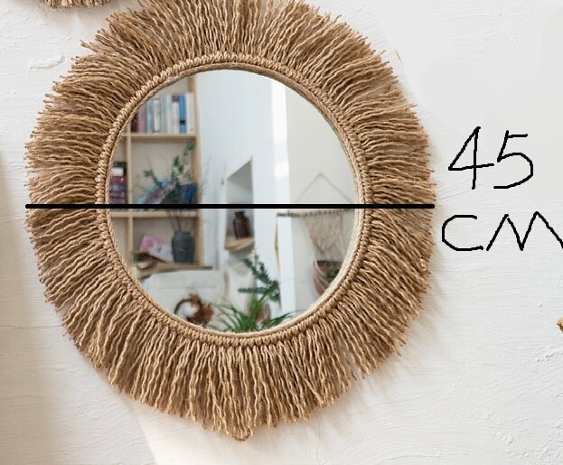 Espejo de cuerda de cáñamo tejido, espejo Circular de arte nórdico RETRO hecho a mano para decoración de sala de estar, cafetería, tienda, decoración Bohemia: 45cm