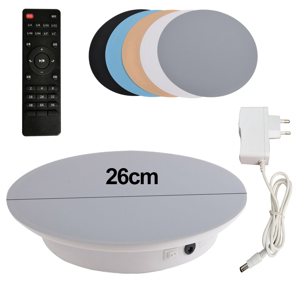 360 Degree Photography Electric Rotating Turntable Display Stand for Jewelry Product Display Electric Smart 3D Scan Pan with PVC: 26cm with control