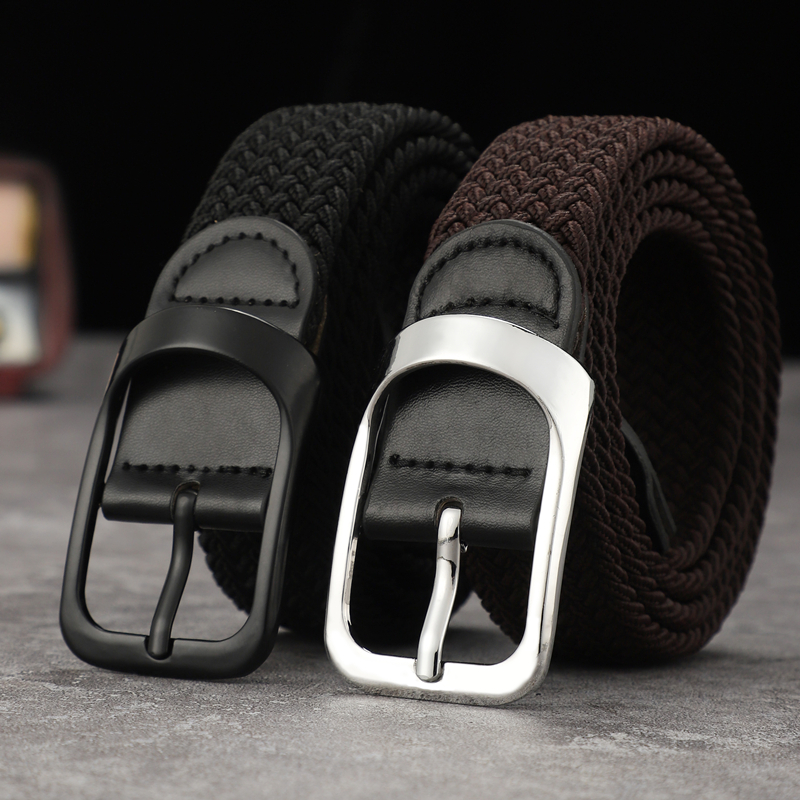 Canvas belt men and women without perforated square buckle belt Korean version of the trend of personality knitting single-loop
