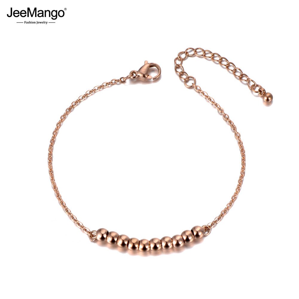 JeeMango Trendy Titanium Stainless Steel Small Beads Charm Bracelet For Women Bohemia Summer Chain Link Bracelet Jewelry JB19075