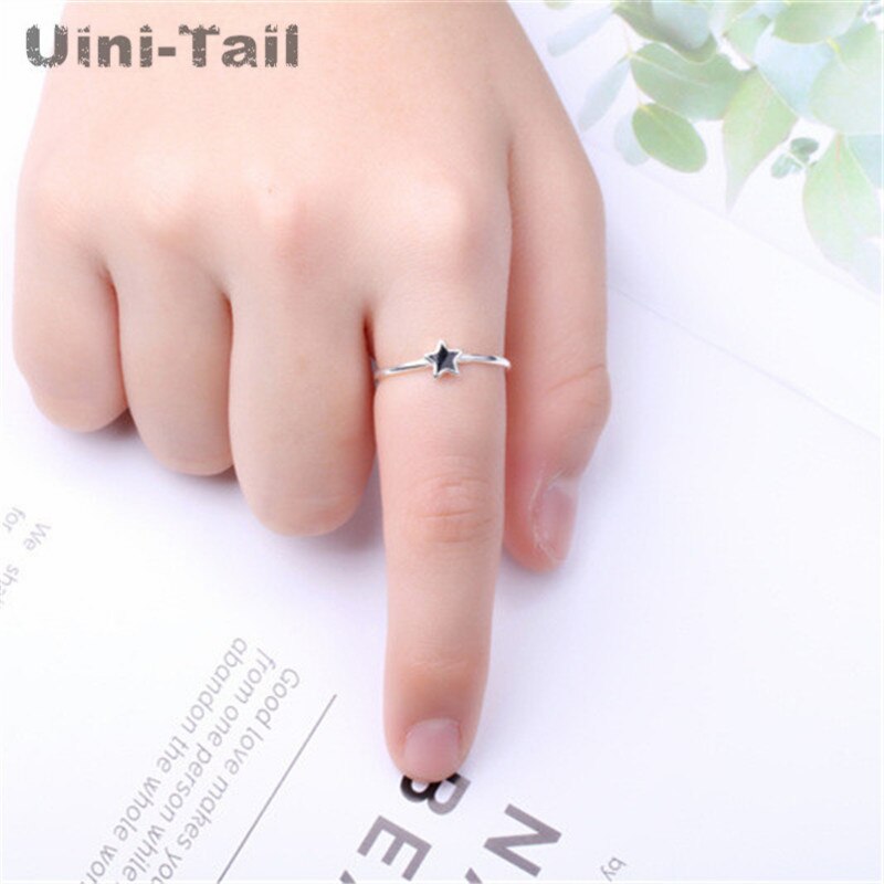 Uini-Schwanz Heißer Neue 925 Sterling Silber Schwarz Geometrische Ring Persönlichkeit Öffnen Epoxid Ring Stern Dreieck Herz Geformt Ring GN451: Stern