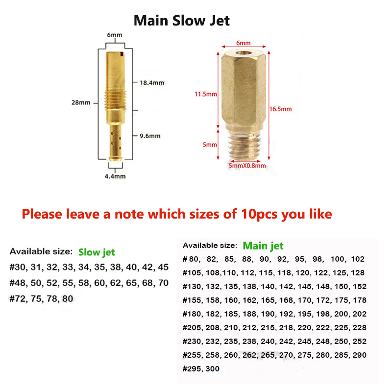 10 pz PWK PWM Jet Moto Carburatore Getti Principali Getti Pilota lento per Keihin OKO CVK NSR KSR carboidrati impostato Iniettore Ugello Carburador