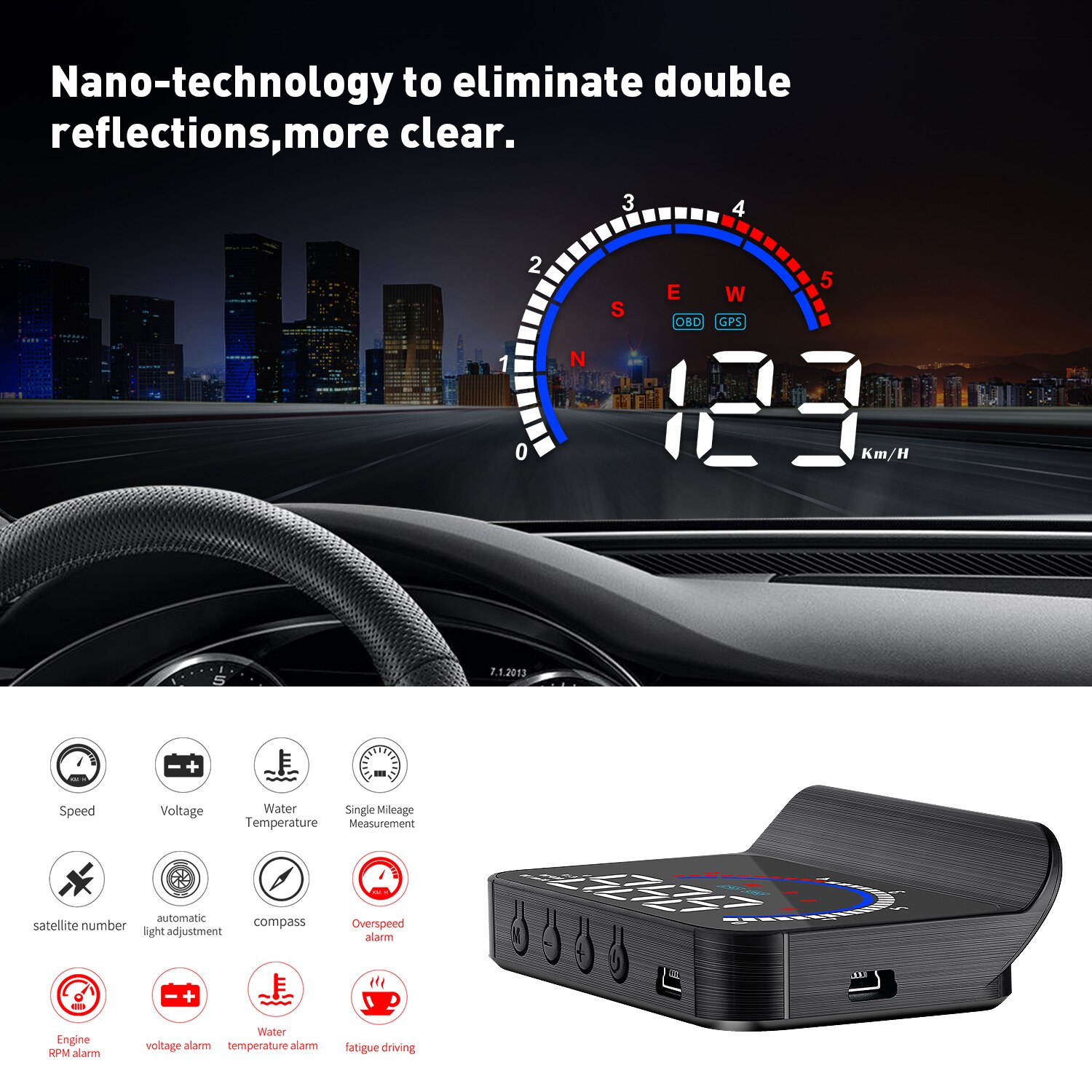 WiiYii M13 HUD OBD2 head up Display Car MPH Auto Electronics Detector Oil Consumption OBD2 HUD windshield Projector