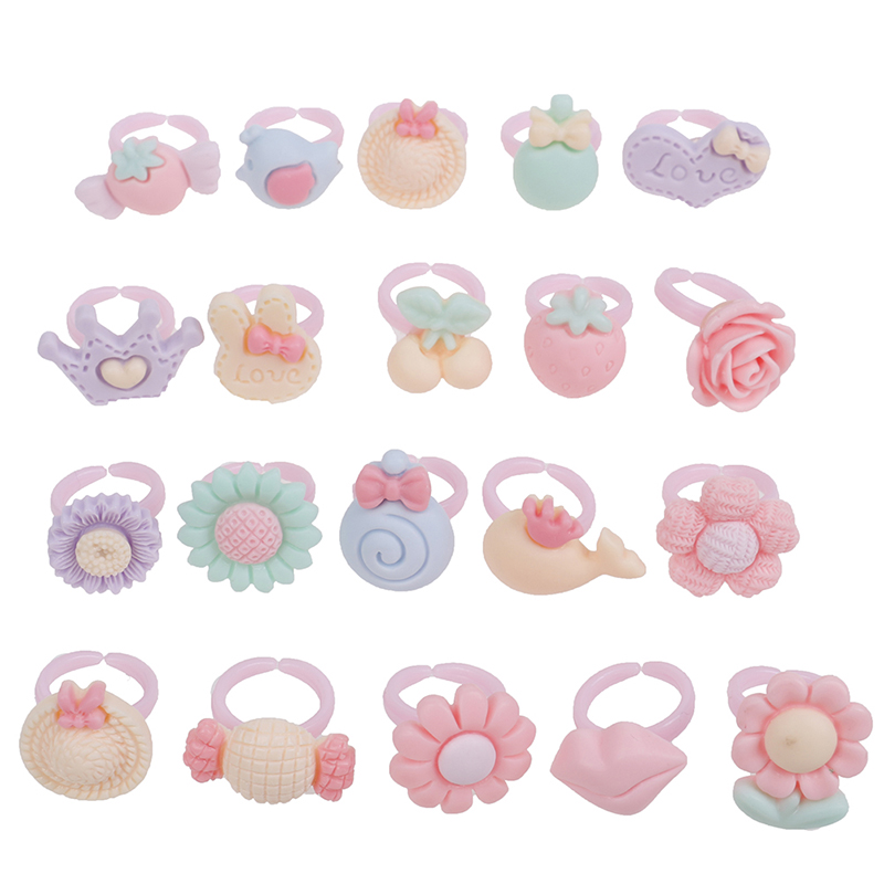 20pcs Diy Craft Toys Love Kids Cute Sweet Rings Flower Animal Accessories Girl Child Finger Rings