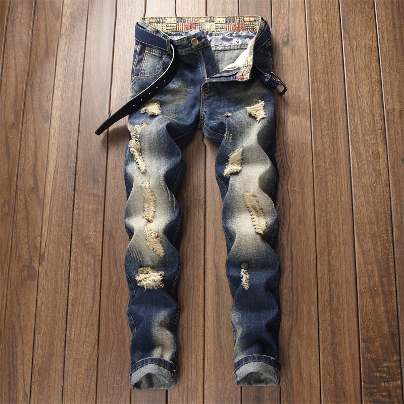 Heren jeans denim retro slim-fit rechte gaten krassen tij heren broeken lang casual grote maten broeken