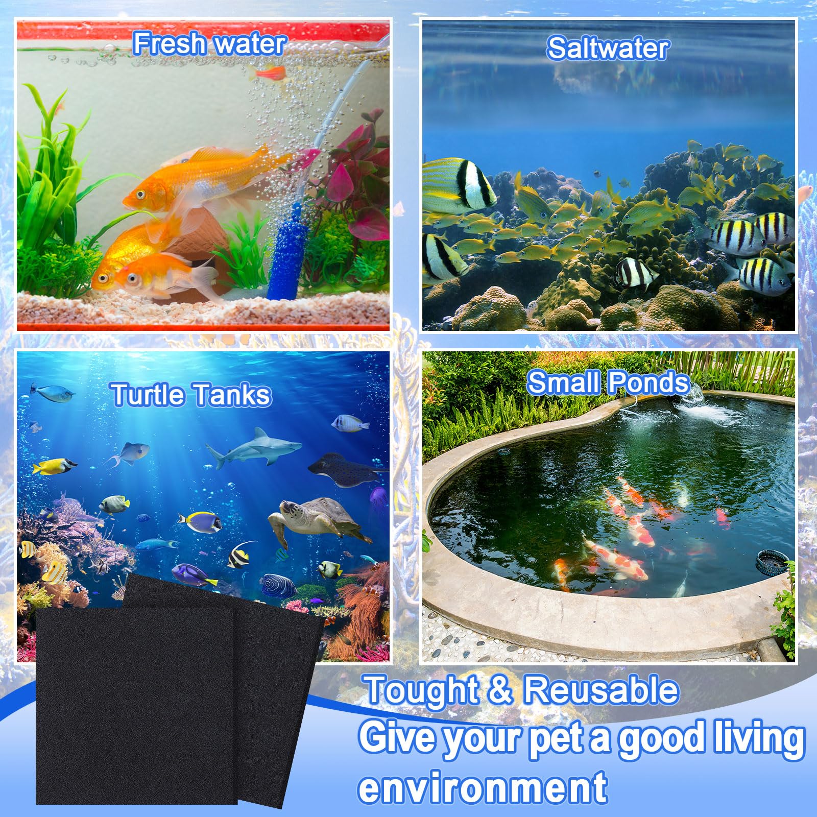 50 PPI Aquarium Filter Sponge Open Cell Foam Sheet Bio Sponge Filter Media Pad HMF Fish Tank Sump Divider Cut-to-Size Foam