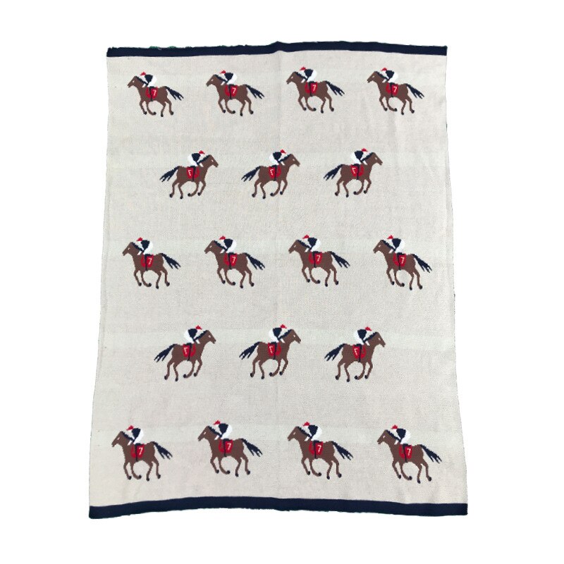 90 x 110cm mjuk bomullsstickad hästmönster tjock babyfilt barn baksätesöverdrag filt baby deken toddler sängkläder täcke: Häst / 90 x 110cm