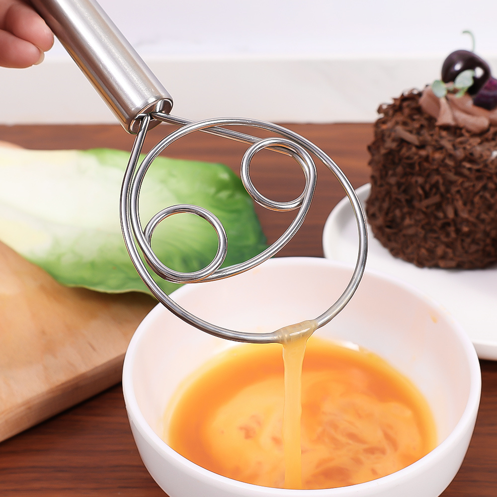 Batidor de masa danés de acero inoxidable, batidor de harina, batidor de masa de cocina, mezclador, herramientas para hacer pan para hornear pasteles y Pizza
