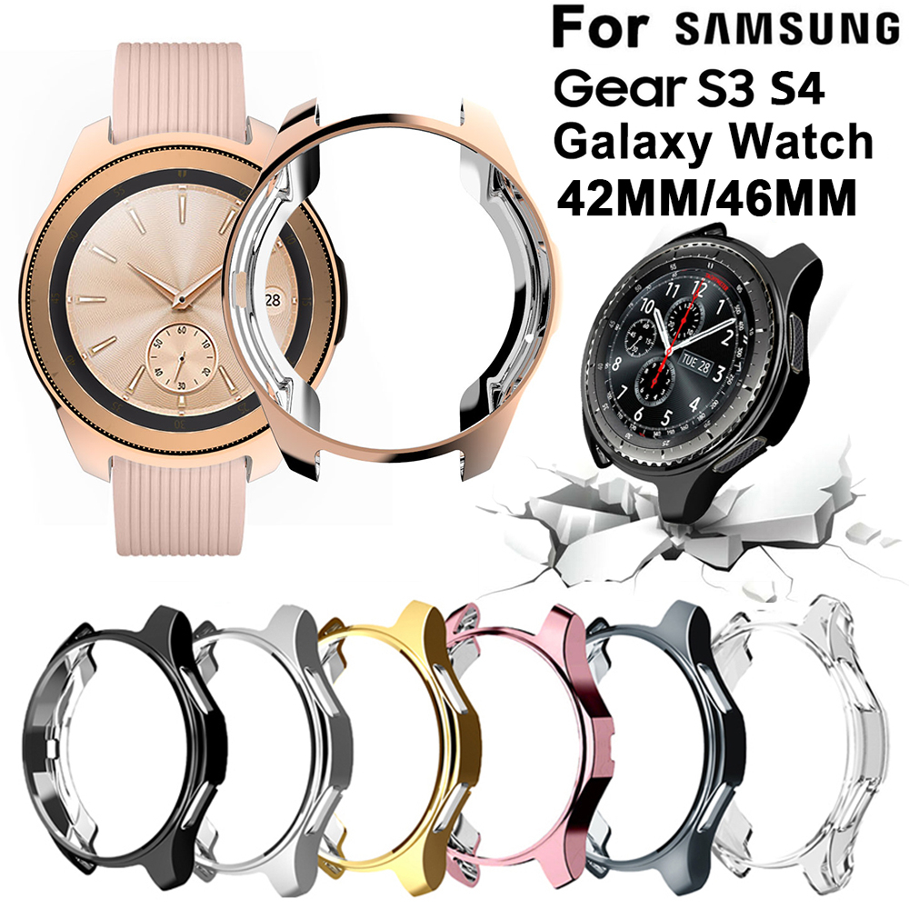 1 stk galvaniseret urkasse til samsung gear  s3 s4 galaxy ur 46mm 42mm blød tpu all-around beskyttende urkasse med kofangerramme