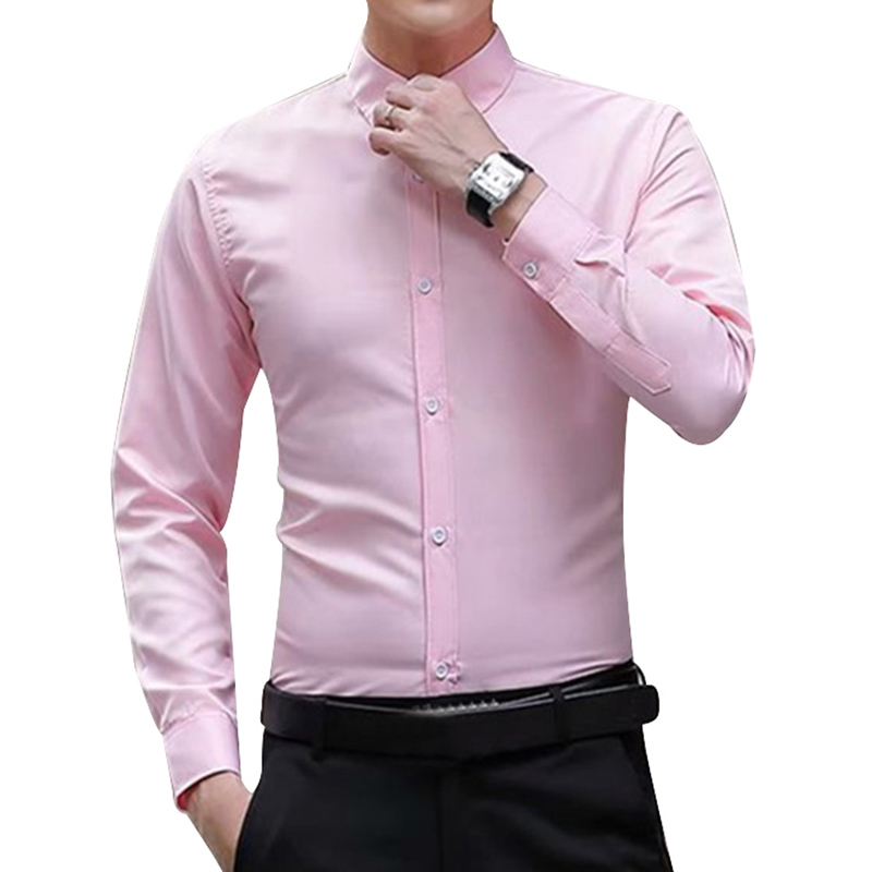 Men Long Sleeve Shirts Slim Fit Solid Business Formal Shirts for Autumn MCK99: XXXL / Pink