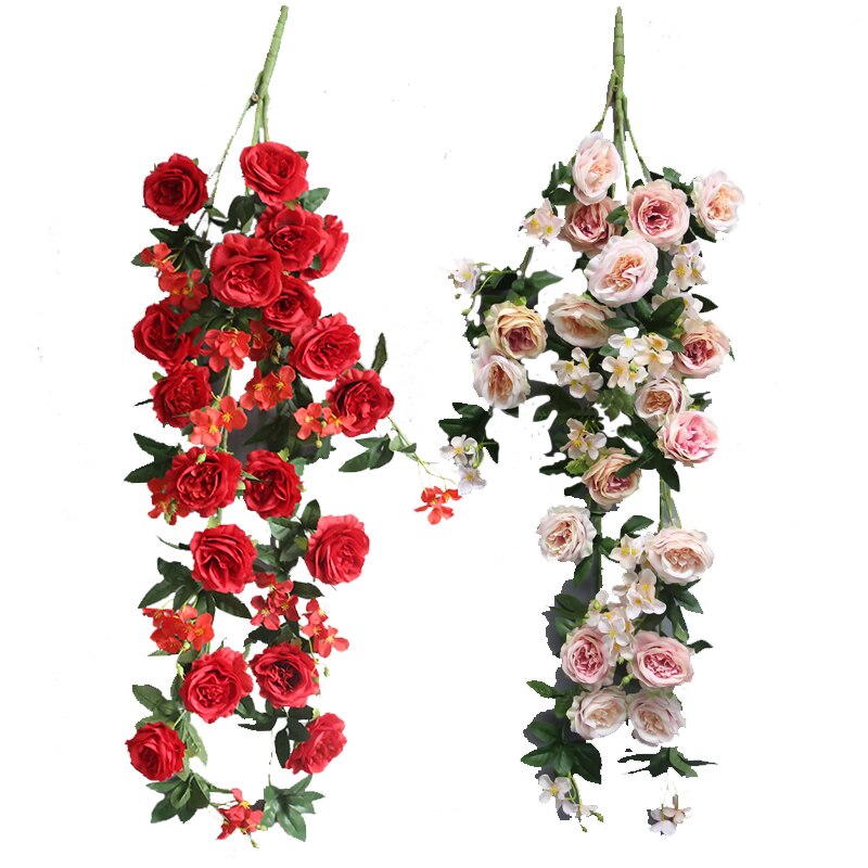 Enredadera de flores artificiales, tira de plantas artificiales, decoración de pared de flores, árbol, enredadera de plástico para el hogar, boda y vacaciones