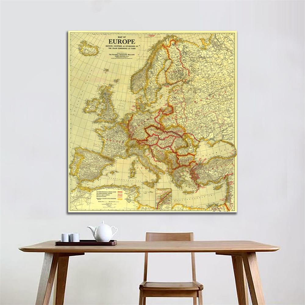 60 x 60cm euroopan kartta  in 1920 rauhankonferenssi pariisissa vinyyli spraymaalauskangas olohuoneen seinäkoristeluun