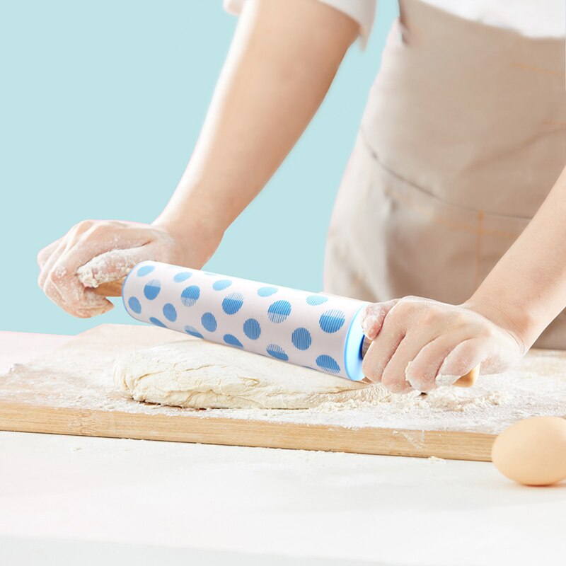 Rodillo de silicona antiadherente con mango de madera, rodillo para masa y harina, utensilios de cocina para hornear, 12 pulgadas,
