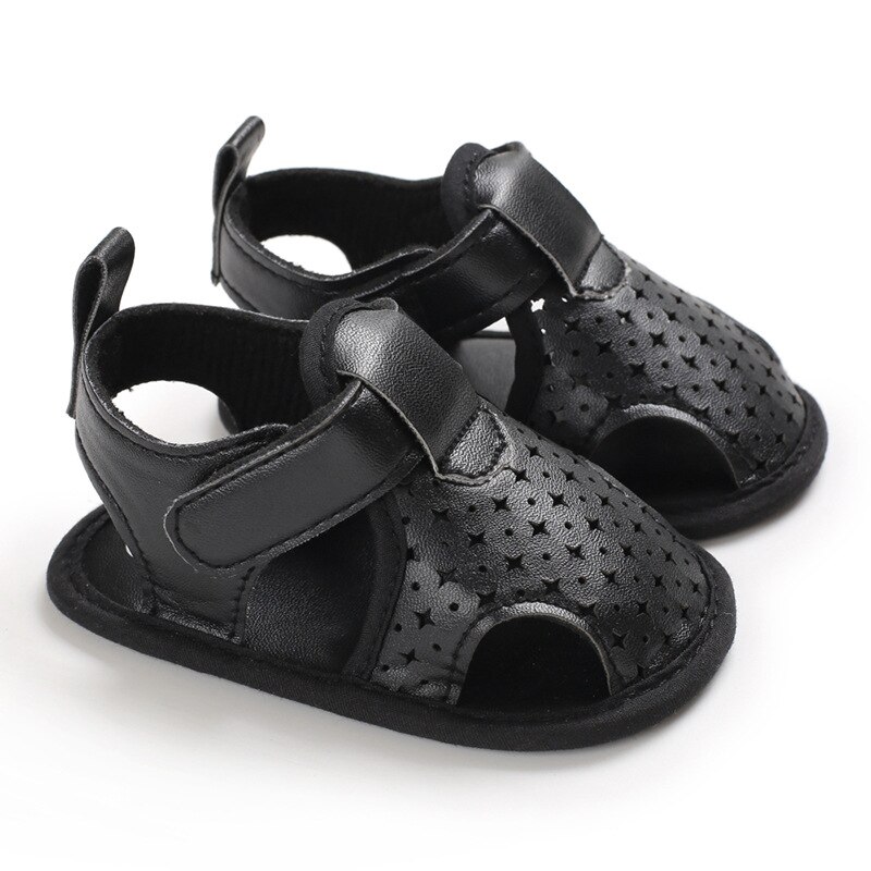 Kids Pasgeboren Baby Jongens Zomer Zachte Crib Schoenen Eerste Wandelaar Anti Slip Sandalen Schoen 0-18M: Black / 13-18 months