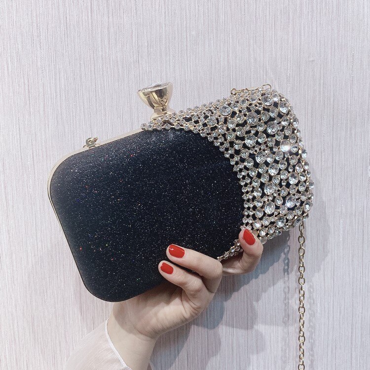 Dames kristal strass avond clutch tas bruidsbloem bruiloft feesttas beste: Zwart