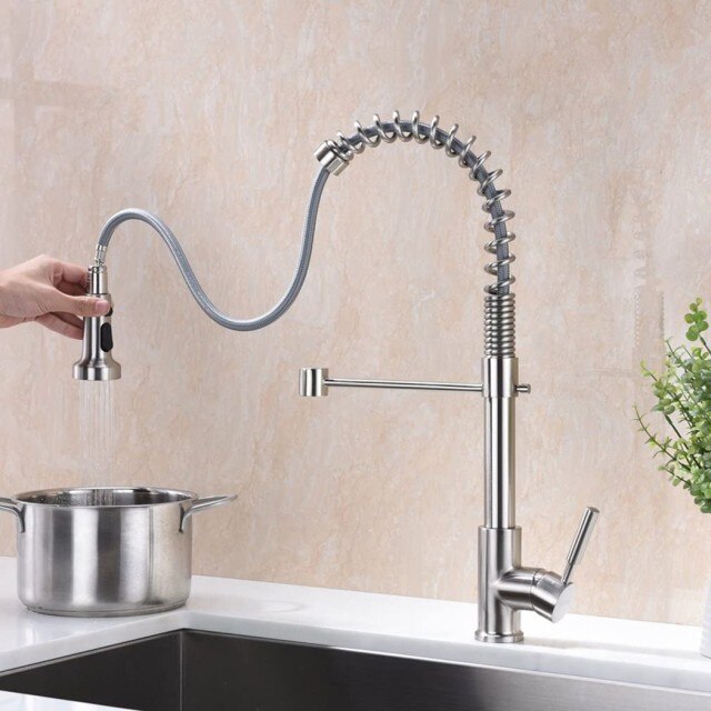 Pull Out Kitchen Mixer Tap Head Replacement Spray Head 3 Settings Shower Head Kitchen Mixer Tap Spare Replacement Faucet: Brushed