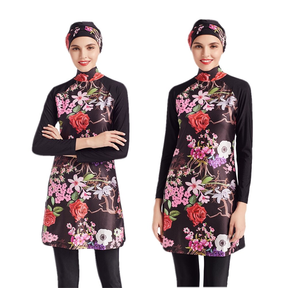 Muslim Swimwear Set - Long Sleeve Top & Pants - Modest Islamic Burqini - Colorblock