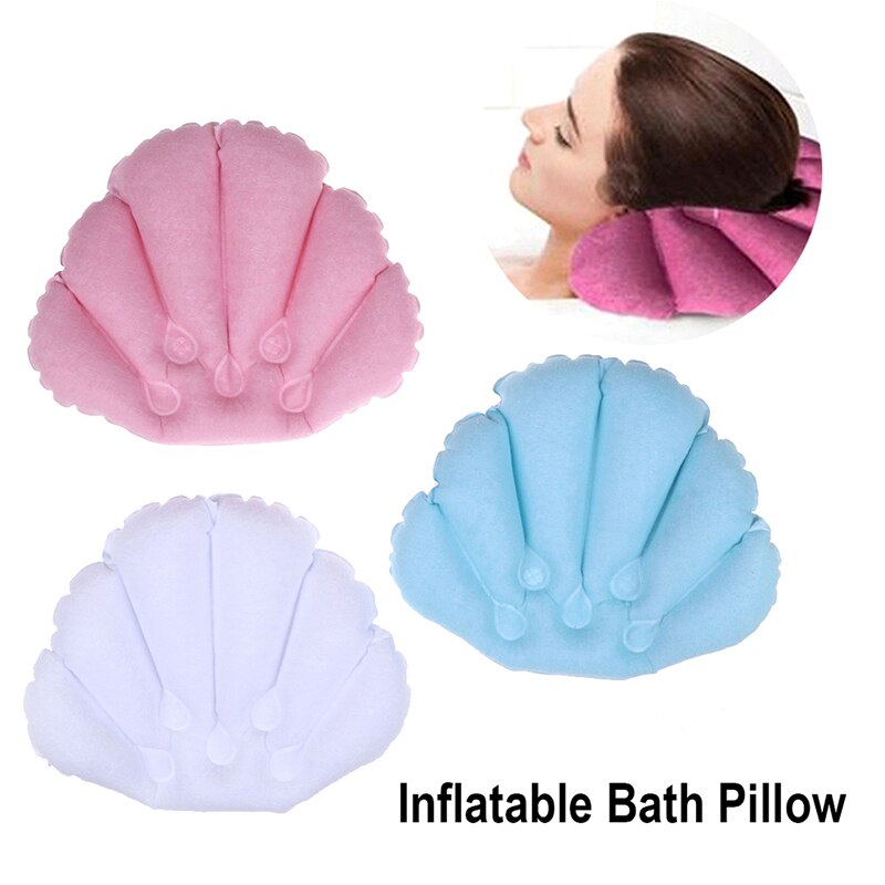 Soft Home Spa Inflatable Bath Pillow Cups Shell Shaped Neck Bathtub Cushion Support Pillow Bathtub Cushion