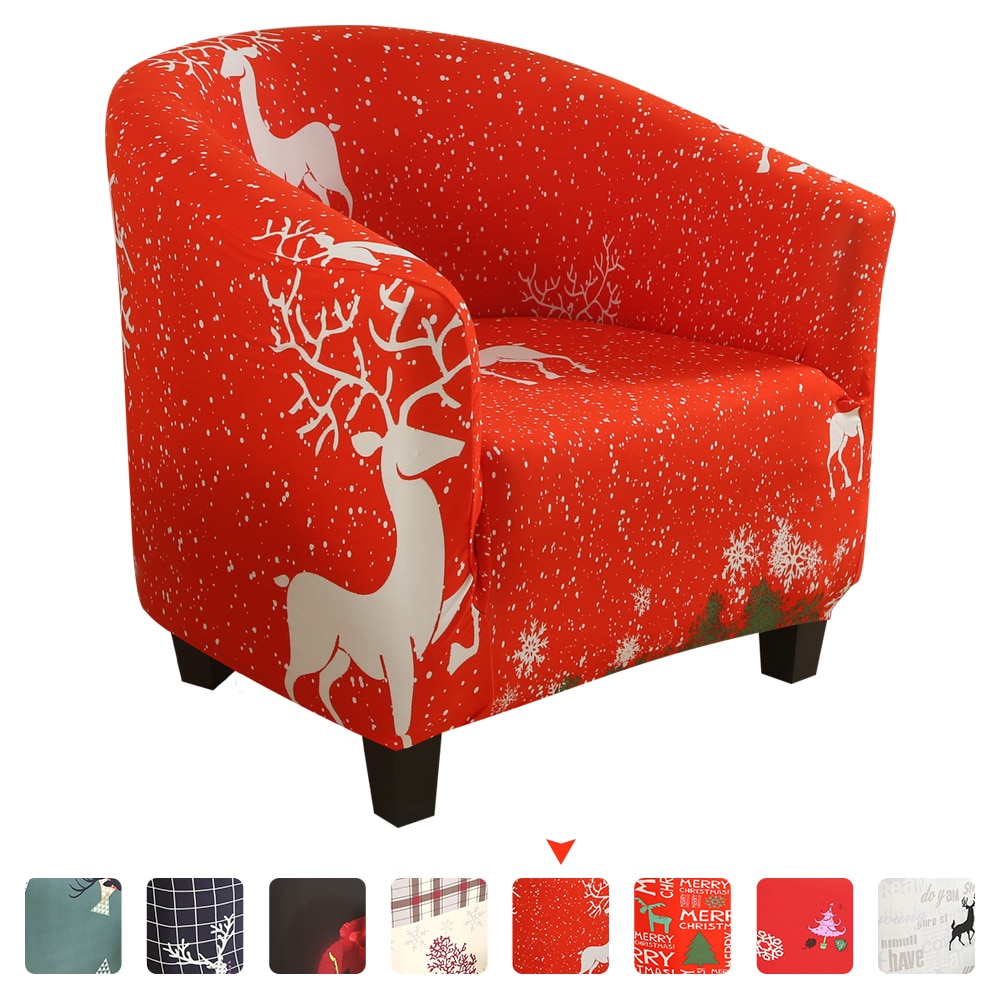 Christmas Elastic Coffee Tub Sofa Cover Armchair Seat Cover Protector Furniture Slipcover Room Bathtub Chair Covers