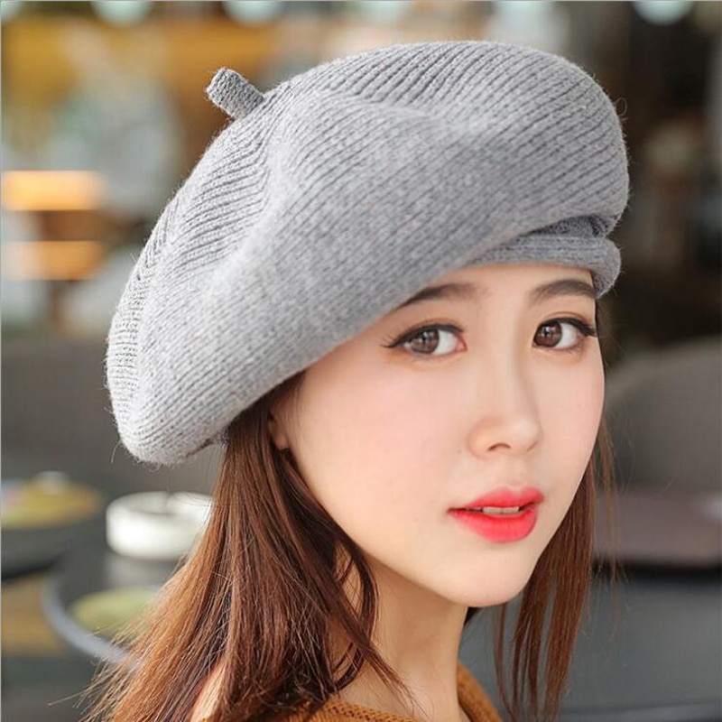 Boina mezclada de lana tejida para mujer, gorro de Otoño Invierno, boinas para mujeres,