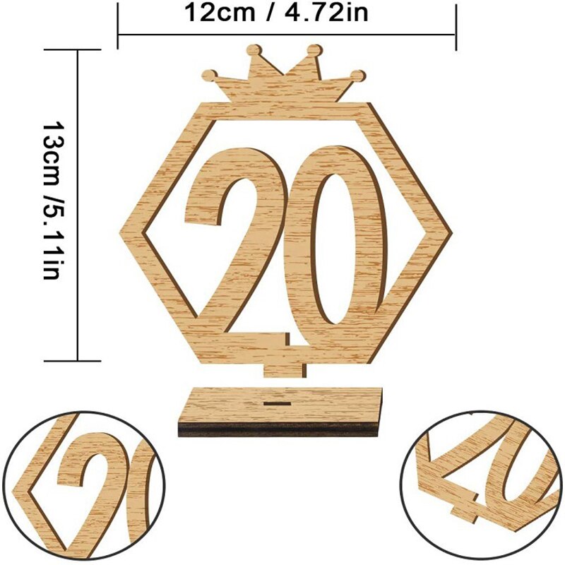 1-20 Table Numbers Wooden Sign Wedding with Crown Hexagon Table Number Wooden Table Wedding Engagement Seat Number Sign