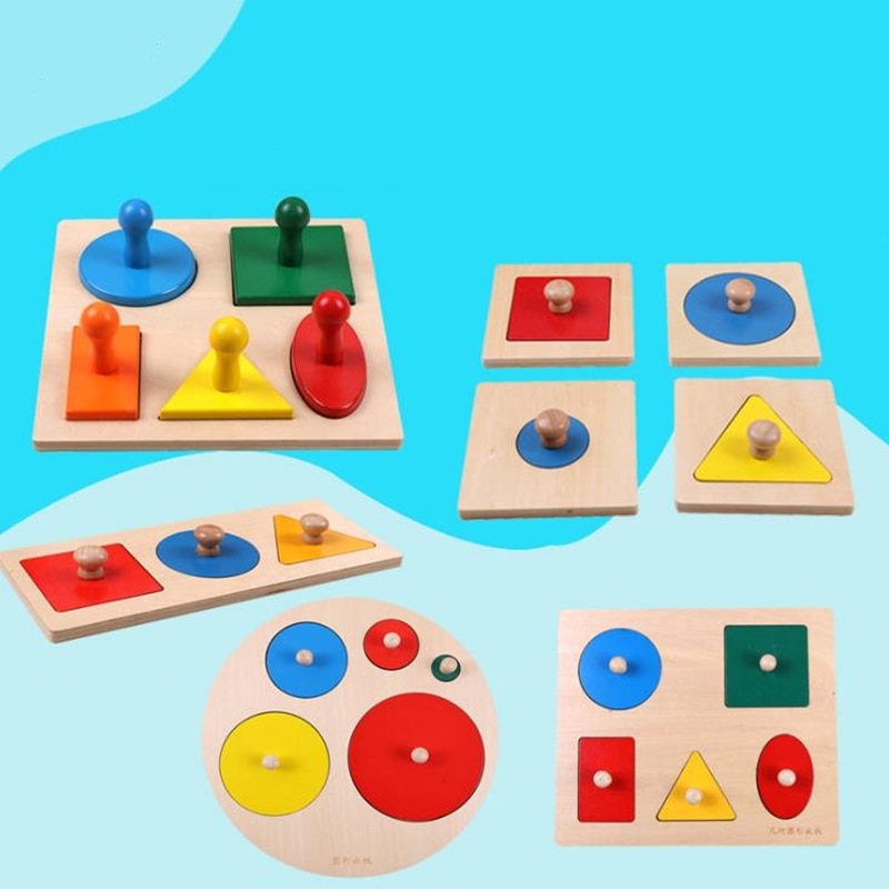 Forme in legno Geometriche Ordinamento Matematica Montessori Di Puzzle Colorato di Apprendimento In Età Prescolare Gioco Educativo Giocattoli Del Bambino del bambino