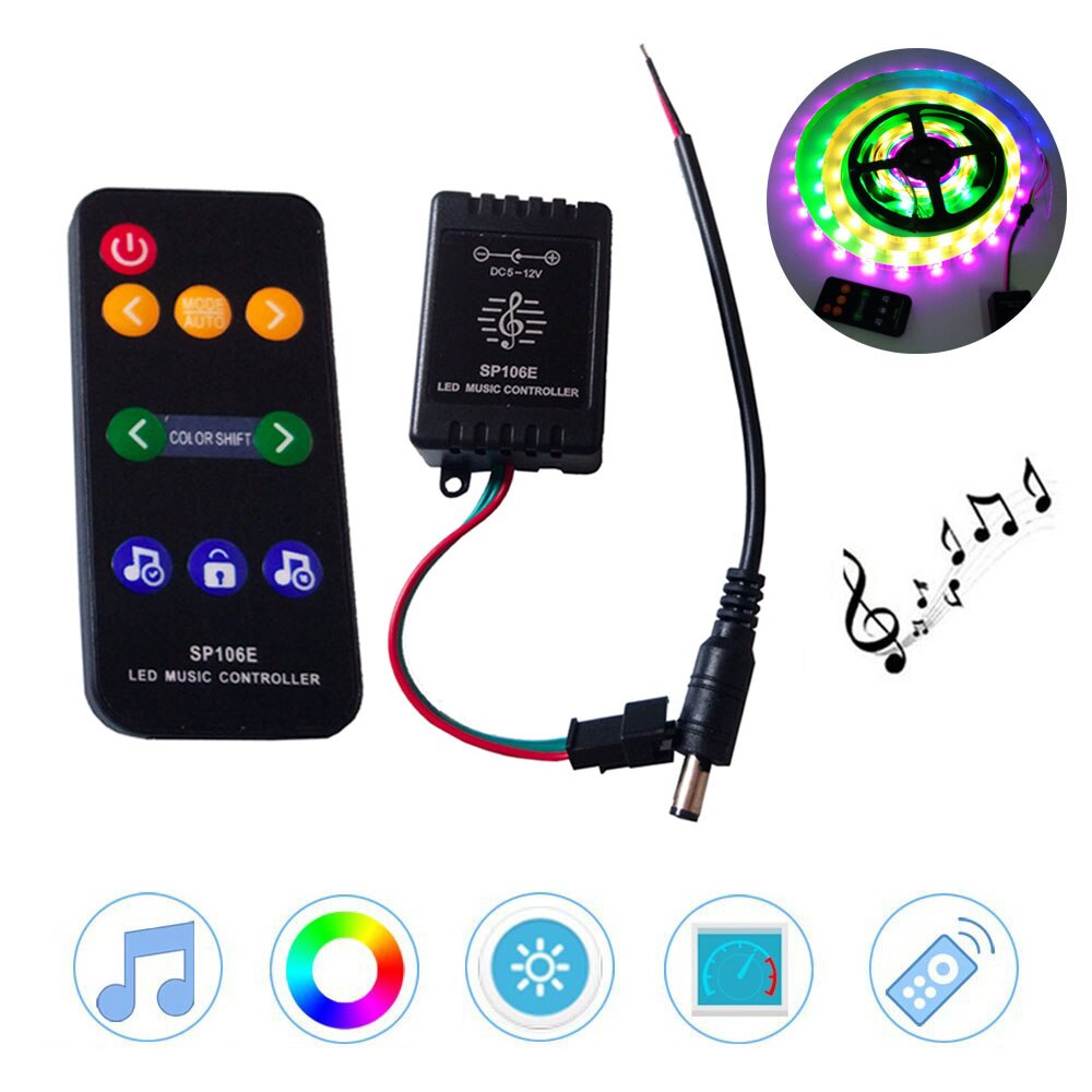 Wifi bluetooth musik rgb led strip light controller för  ws2812b ws2811 sk6812 ucs 1903 lpd 6803 ws2801 led strip light  dc5-24v