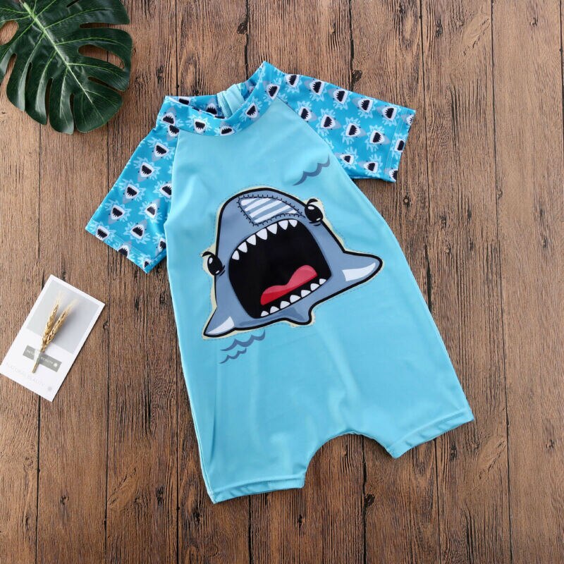 Bañador de verano para niños pequeños, traje de baño de tiburón, Carttoon, bañador de una pieza, traje de Bikini, 1-5T