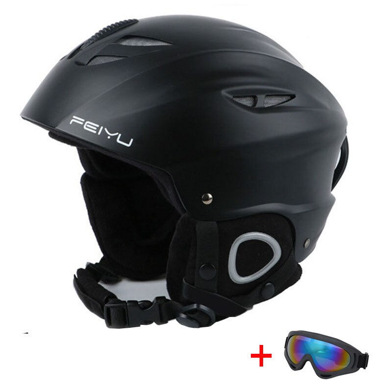 Männer Frauen Ski Sicherheit Helm mit Brille Sport Winddicht skaten Skifahren Helm Warme Atmungsaktive Snowboard Schneemobil Helm: Schwarz / M(52-55)