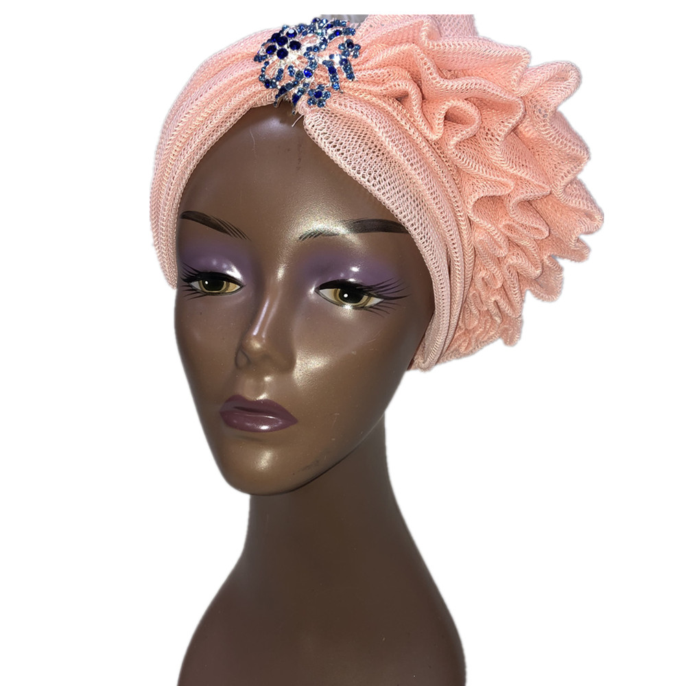 Blue Aso Oke Gele African Headtie Already Made Gele Head Wrap Ladies Hat auto headtie Muslim aso oke gele-