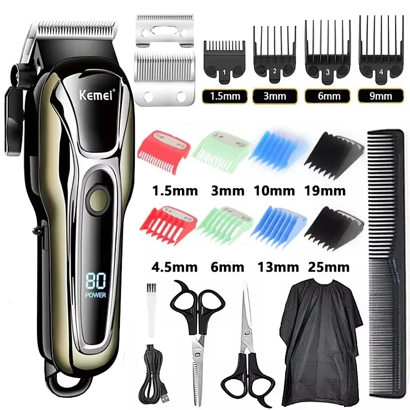 Kemei Haarschneidemaschine KM-1990 KM-2024 für Männer Elektrorasierer Professionelle Herren Haarschneidemaschine Drahtloser Friseurtrimmer: Silber